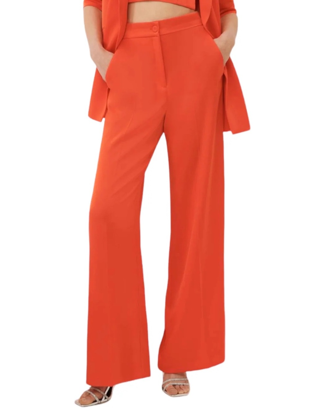 MARELLA Rosa High-Waisted Wide Leg Orange Satin Pants Size Small